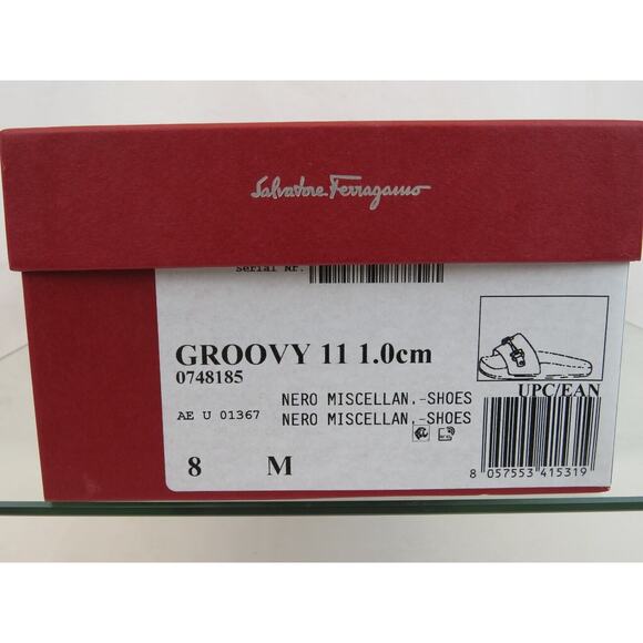 NIB FERRAGAMO GROOVY 11 BLACK RUBBER SILVER GANCINI BIT LOGO SANDALS SLIDES 8 M - Picture 13 of 13